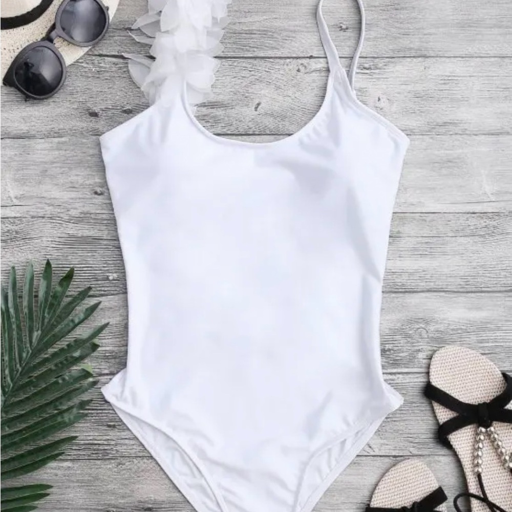 White Classic One Piece Swimsuit with Spaghetti Straps